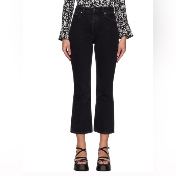 NWT Ganni Betzy Cropped Size 25/32 in Washed Black Slim Flare Fit High Rise - Picture 1 of 6